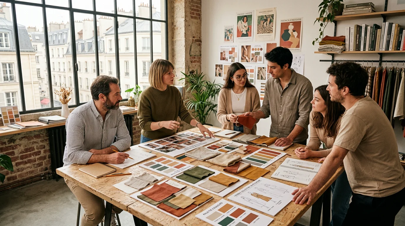 Agence de création : rôle, services et choix en 2026 1 Équipe créative européenne travaillant sur une identité de marque en studio