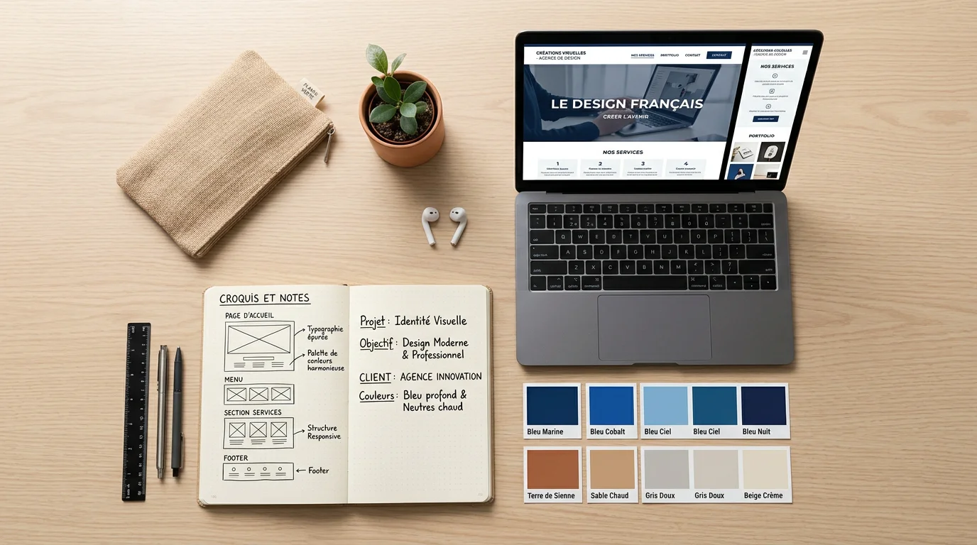 Agence web pour un site internet performant à Cannes 2 Plan de travail montrant la maquette responsive d'un site internet
