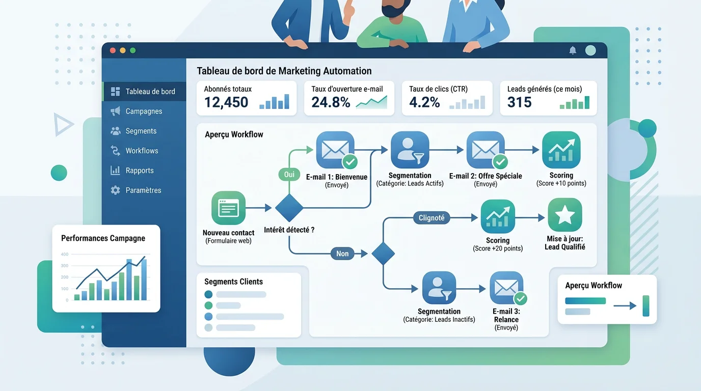 Outils de marketing automation : le guide pour bien choisir 1 Schéma illustrant les fonctions d'un outil de marketing automation