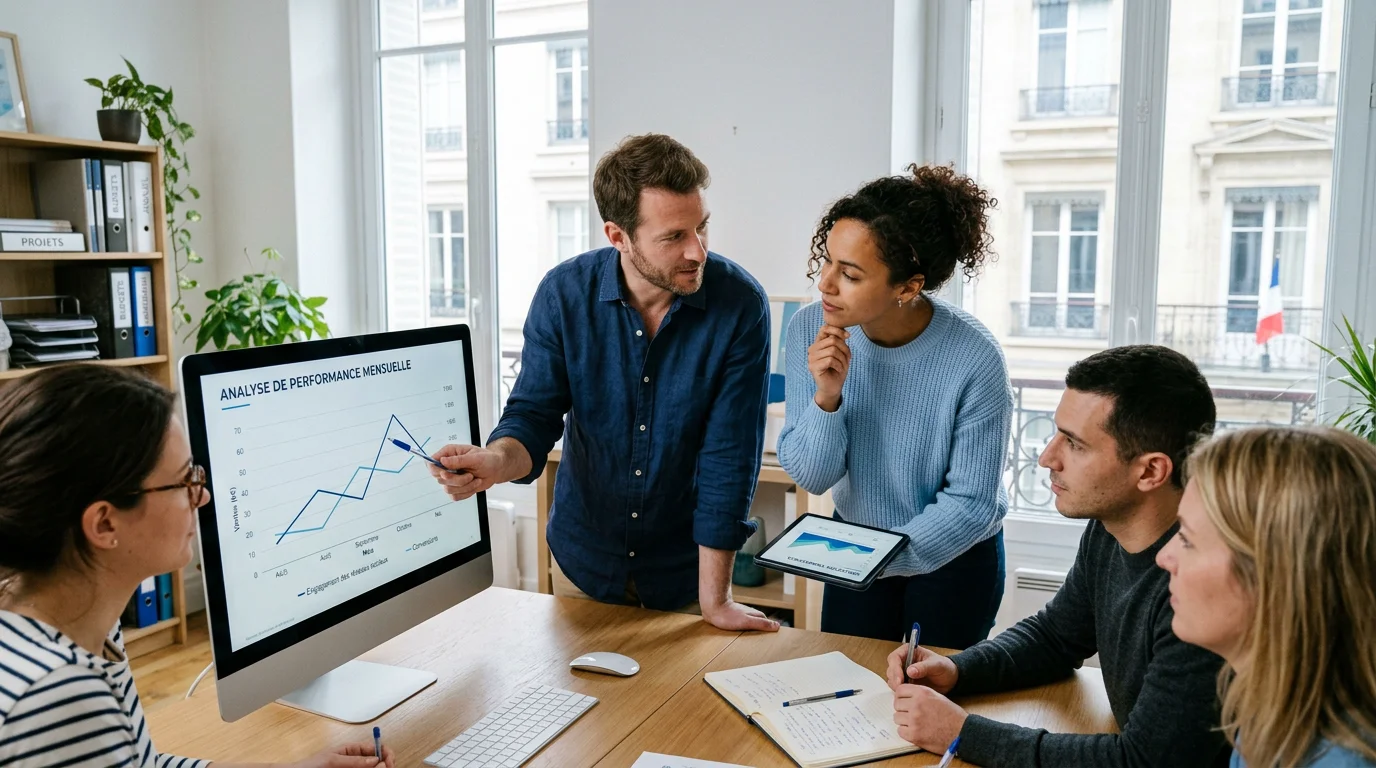 Outils de marketing automation : le guide pour bien choisir 2 Équipe marketing comparant des outils d'automatisation sur un écran