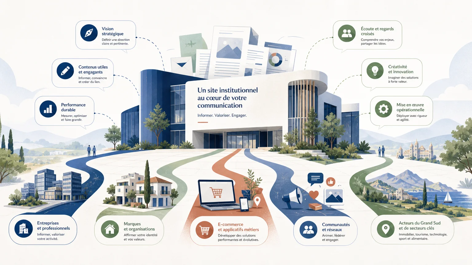 article-6510b230-09e9-4118-8ee4-01a058917d26-img-0 Illustration conceptuelle d’un site institutionnel représentant une organisation