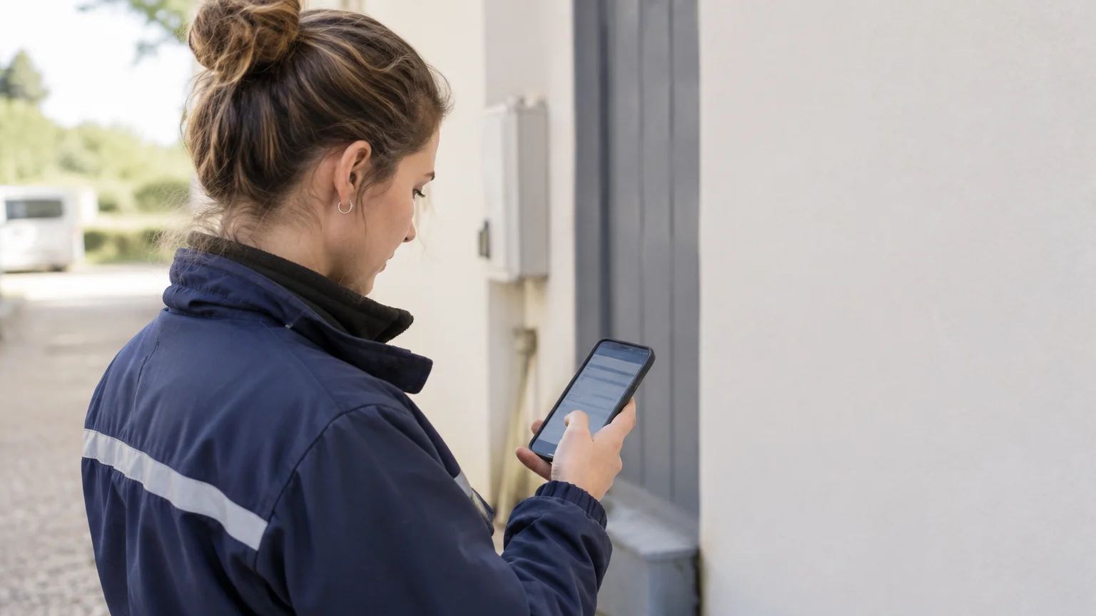 Application mobile d’entreprise : les critères pour bien choisir 1 Une professionnelle de terrain consulte une application métier sur son téléphone.